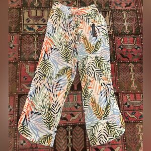 Tahari Linen Tropical Leaf Print Pull on Pants NWT